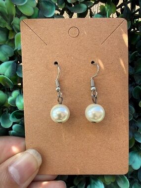 Repurposed Classic Pearl Drop Earrings - Faux White Pearl Dangle